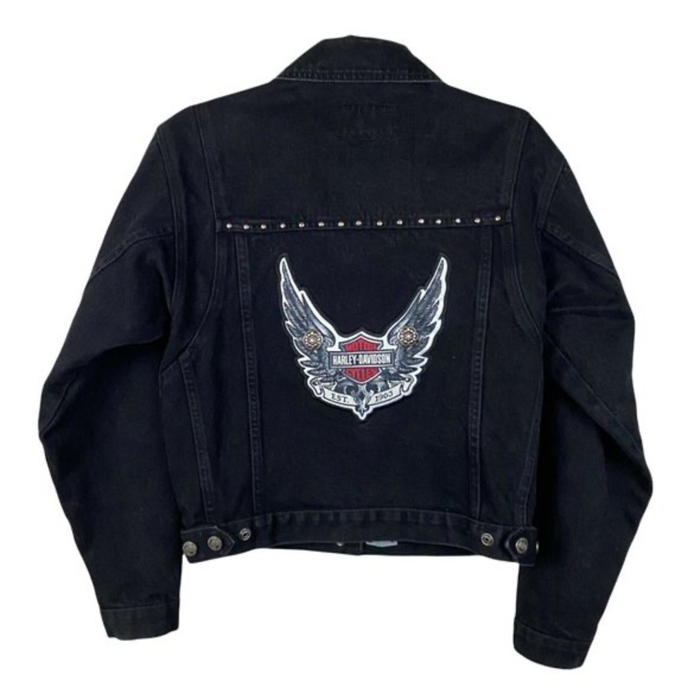 Vintage 90s Womens Harley Davidson Black jean Jacket, studded, Size small